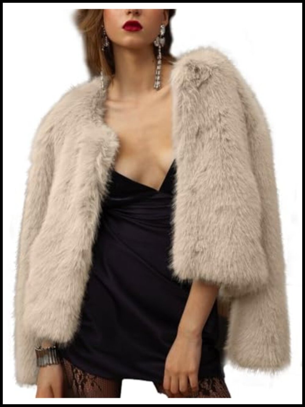 Faux Fur Cropped Jacket Long Sleeve Fluffy Coat with Pockets